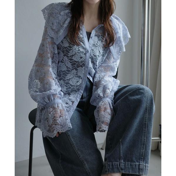 ブラウス シャツ scallop all over lace candy sleeve BL レディ...