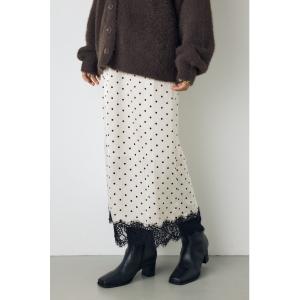 ロング スカート 「身長/骨格別着用画像あり」ドット裾レースサテンナロースカート 秋服　春服　トレンド　ドット柄　ロングスカート「セットアップ対応」