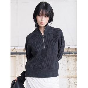 ニット セーター 「洗える」ハーフジップ畦ニット レディース