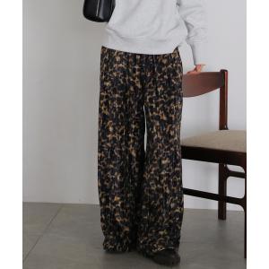 ワイドパンツ パンツ ベロアレオパードドロストパンツ レディース
