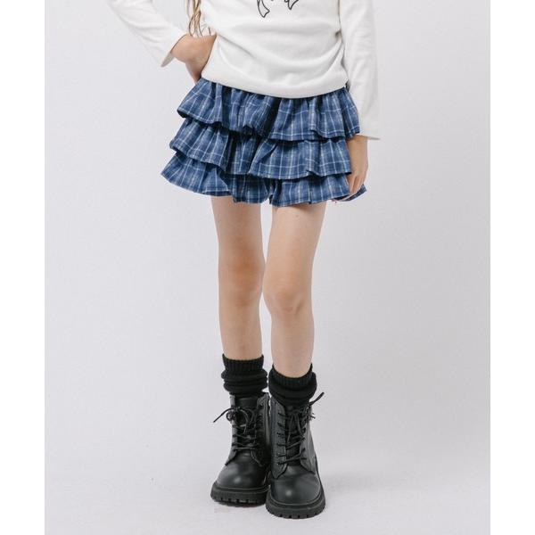 スカート 「インナーパンツ付」チェックフリルティアードスカート キッズ 子供服 女の子