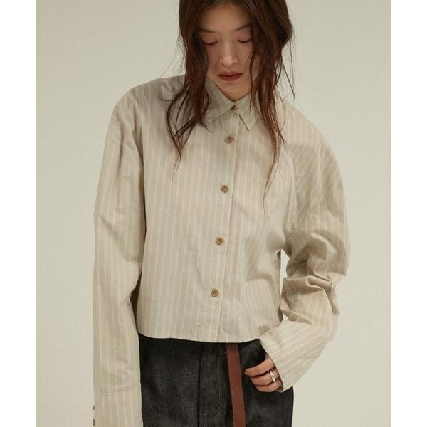 ブラウス シャツ 「 LA PEAU DE GEM 」 stripe cropped shirt /...