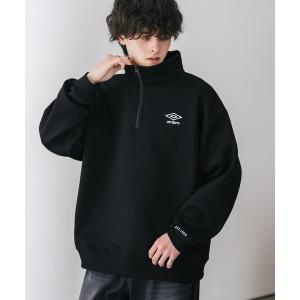 トレーナー スウェット 裏起毛 UMBRO アンブロ 別注コラボ オーバーサイズ裏起毛ワンポイントロゴ刺繍ハーフジップ長袖スウェット メンズ レディース