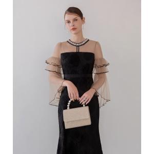 パーティードレス ドレス 「LEJA」ネックビジューシアーパイピングスリーブジャガードマーメイドワンピースオケージョンドレス