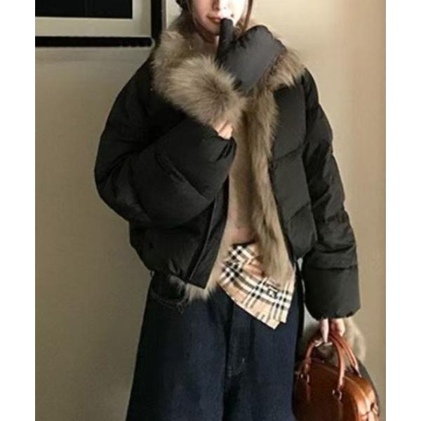 コート アウター ビッグカラーエコファー付きショート中綿ジャケット レディース