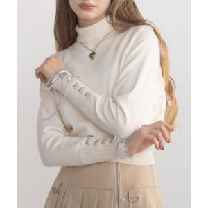 タートルネック ニット セーター lace up ribbon turtle knit / 袖口レースアップタートルニット レディース