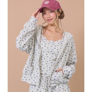 パーカー 花柄ワッフルジップパーカー レディース