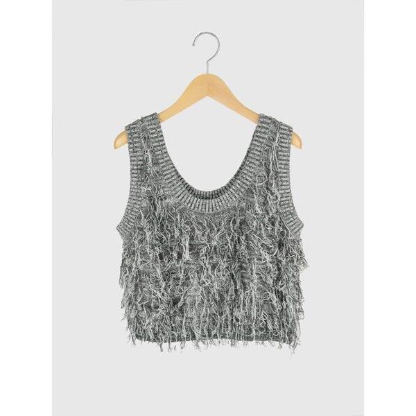 ベスト ジレ Loop fringe vest レディース