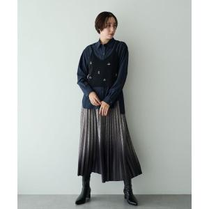 スカート グラデーションラインプリーツスカート