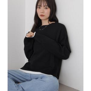 ニット セーター 洗濯機洗可配色ボートネックワイドトップス レディース