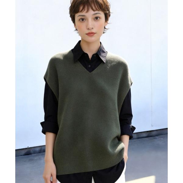 ベスト ジレ シンプルVネックニットベスト レディース