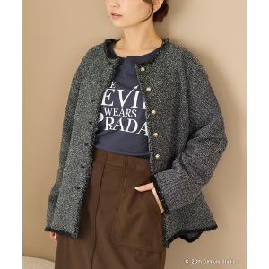 ジャケット ノーカラージャケット ツイードノーカラージャケット｜洗える/軽い着心地/フリンジ/ボタンデザイン/大人カジュアル レディース