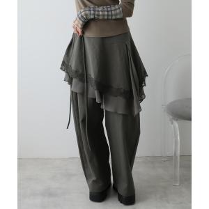 ワイドパンツ パンツ アシメレースレイヤードワイドパンツ レディース