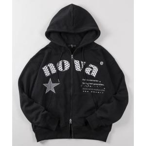 パーカー 「82」「nova」ドット/ボーダー/スター/ダブルジップパーカー/ショート丈/韓国ストリート/ユニセックス/レディス/メンズ メンズ レディース