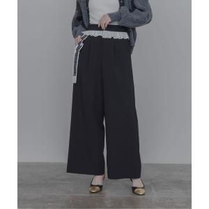 ワイドパンツ パンツ ウエストフリルサイドロゴテープパンツ レディース