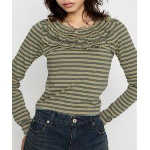 tシャツ BORDER FRILL CUT トップス レディース