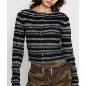カーディガン BRUSHED BORDER CROPPED カーディガン レディース