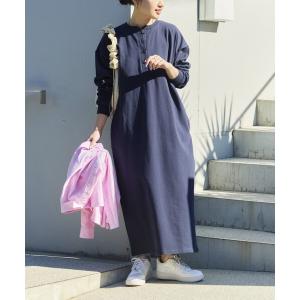ワンピース 限定展開　USAコットン ヘンリーネック ロングスリーブ ワンピース