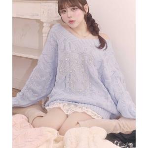 ニット セーター 「Belle Charme」BC Bijou Logo Big Cable Knit レディース