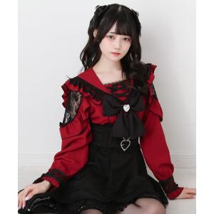 ブラウス シャツ ハートレースフリルビジューセーラーブラウス レディース