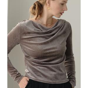 tシャツ シアーベロアドレープネックトップス レディース