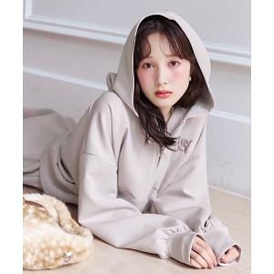 パーカー 「セットアップ対応」ロゴ刺繍オーバーサイズフーディ レディース