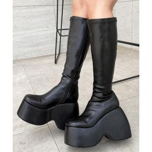 ロング ブーツ 「+12cm」プラットフォーム美脚ミドルブーツ レディース