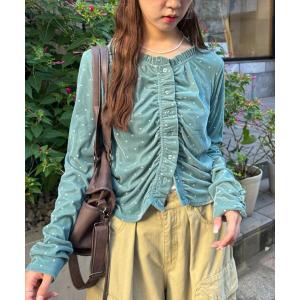 tシャツ ベロアドットカーディガン レディース
