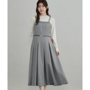 ワンピース 「フレアで腰回りカバー」タックキャミワンピース