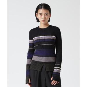ニット セーター AULA AILA/アウラアイラ/ASYMMETRY BORDER RIB KNIT レディース