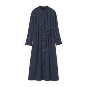 シャツワンピース ドットプリント ロングシャツワンピース