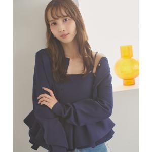 カーディガン ペプラムニットキャミ×ニットカーディガンセット レディース