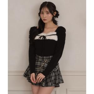 ニット セーター ファー切り替えフロントリボンニット レディース