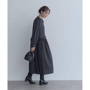ワンピース ロング丈 ドット ギャザーワンピース