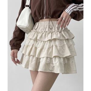 スカート レース切替ティアードミニスカート