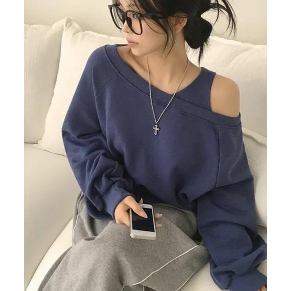 tシャツ ワンショルダー ルーズラグランスウェット レディース