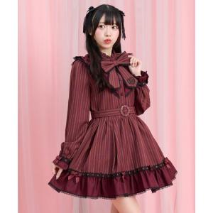 ワンピース 長袖ベルト付ヨーク切替ワンピース