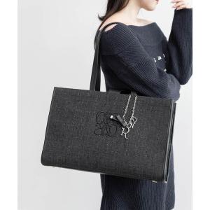 トートバッグ 「A4対応」チャーム付きモノグラム刺繍ツイードトートバッグ レディース