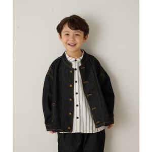 デニムジャケット アウター バンドカラーブラックデニムジャケット キッズ 子供服 男の子 女の子