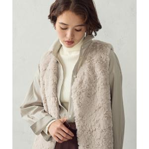 ベスト ジレ ラビット調 フェイクファー Vネックベスト レディース