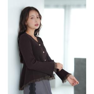 ニット セーター 「300/365ニット」シアー切替ペプラム長袖ニット(セーター/機能性素材/オフィス/休日) レディース