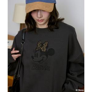 トレーナー スウェット 裏起毛 PUBLUX/パブリュクス Minnie Mouse/ミニーマウス/ レオパード柄 ドッキング スウェット　限定展開 レディース