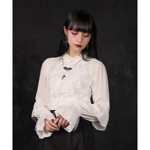 ブラウス シャツ レースアップ×フリルブラウス レディース