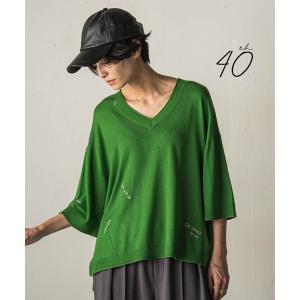 ニット セーター 「40周年限定」メッセージ刺繍Vネックニットプルオーバー レディース