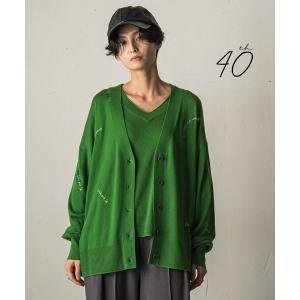 カーディガン 「40周年限定」メッセージ刺繍Vネックニットカーディガン レディース
