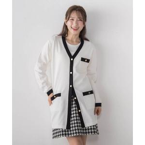 カーディガン ロゴ入り配色ロングカーディガン レディース