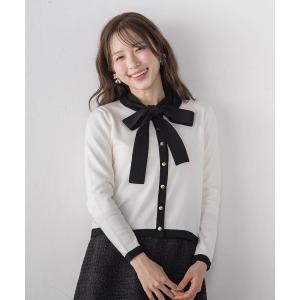 ニット セーター 配色ボウタイアンサンブル レディース