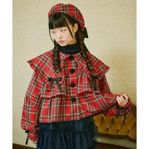 ジャケット テーラードジャケット 「クティールとレトロ」「セットアップ着用可能」ビッグ襟チェックフリルリボンジャケット レディース