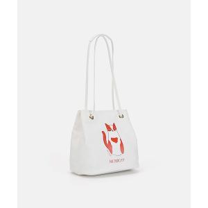 ショルダーバッグ バッグ RUBY TAYLOR Collaboration キャットプリント キャンバス 巾着ショルダーバッグ - アイボリー レディース