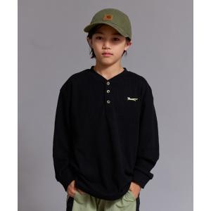 ヘンリーネック tシャツ 「90-160cm」ワッフル ヘンリーネック 刺繍 長袖Tシャツ「PAIRMANON STREET」 キッズ 子供服 男の子 女の子